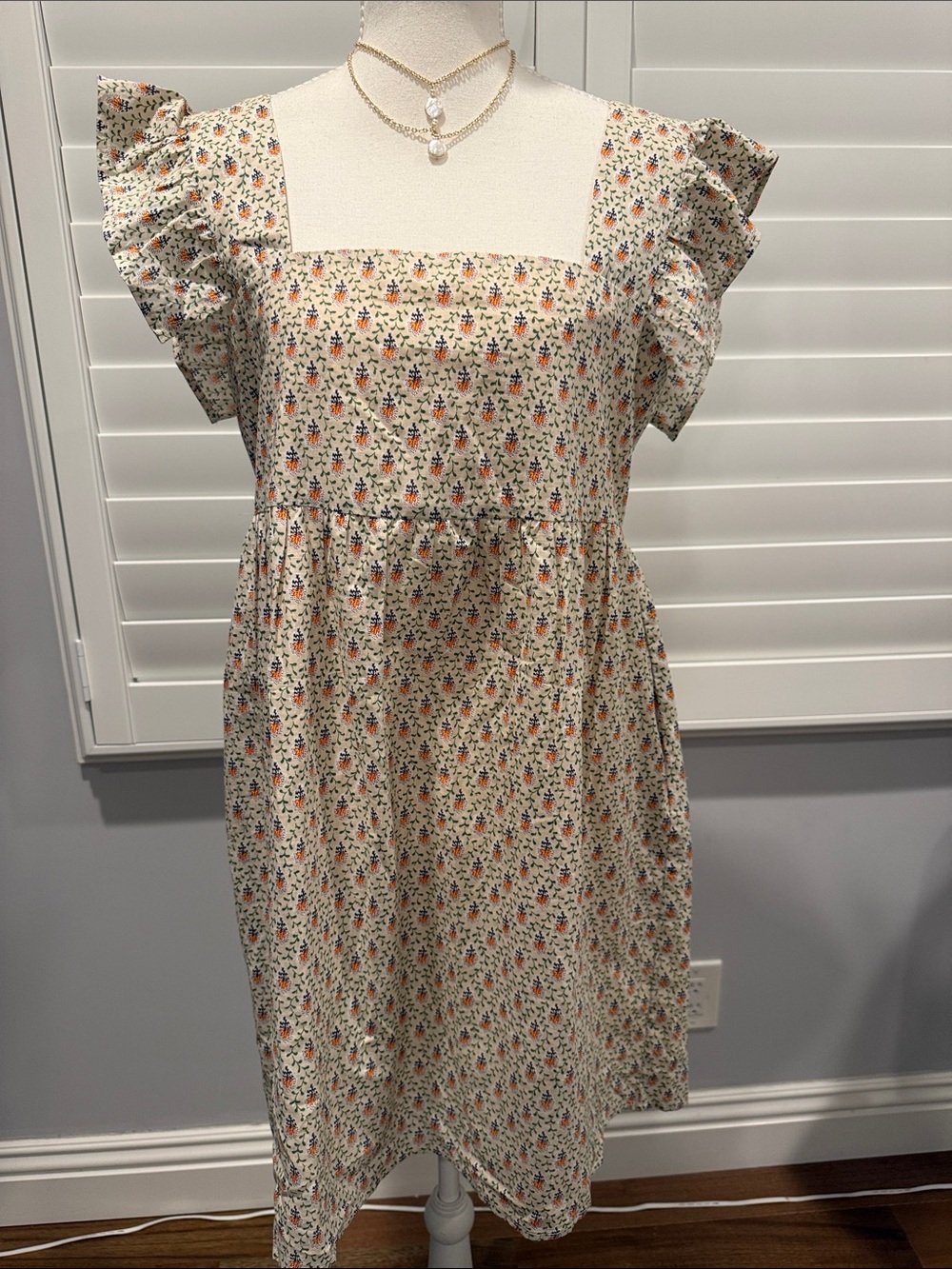 THML Cream Mini Dress with Orange & green Floral Print